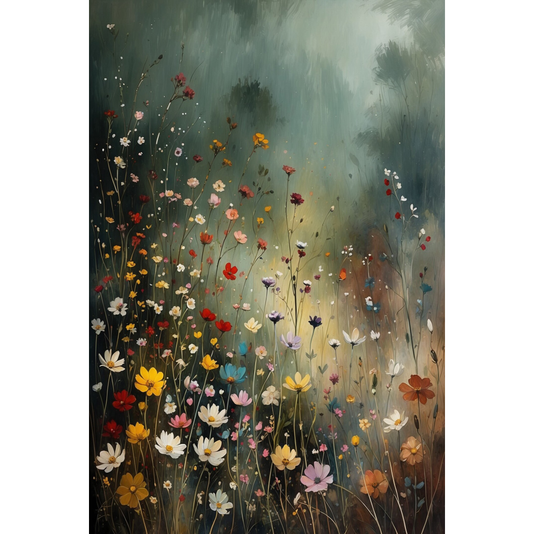 Hand-Painted Impasto Wildflower Meadow, Textured Abstract Botanical Oil Painting for Statement Walls (2026-000-01)