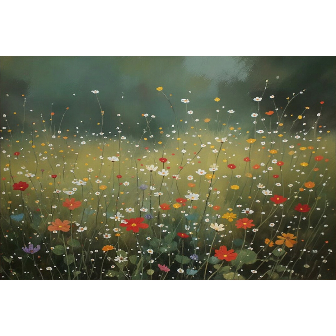 Hand-Painted Impasto Wildflower Meadow, Textured Abstract Botanical Oil Painting (2026-000-06)