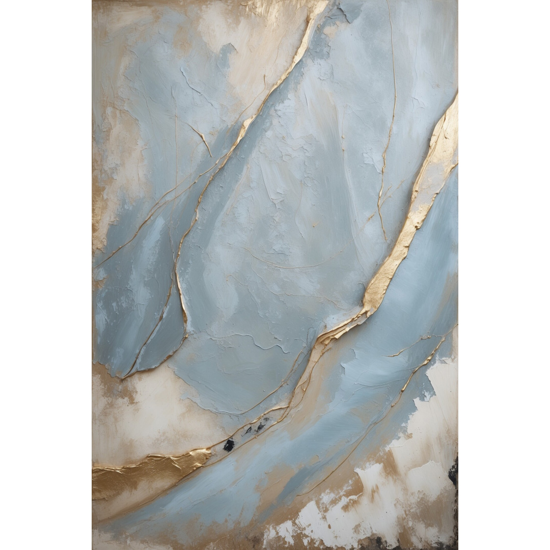 Original Blue Gold Textured Oil Painting – Abstract Modern Canvas Wall Art (2026-003-01)