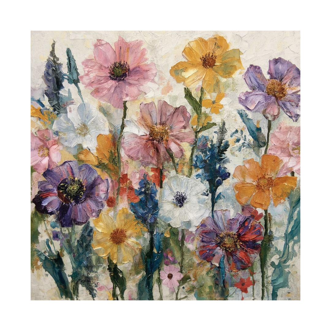 Textured Floral Oil Painting – Expressionist Abstract Wall Art, Canvas Home Decor (2026-004-01)