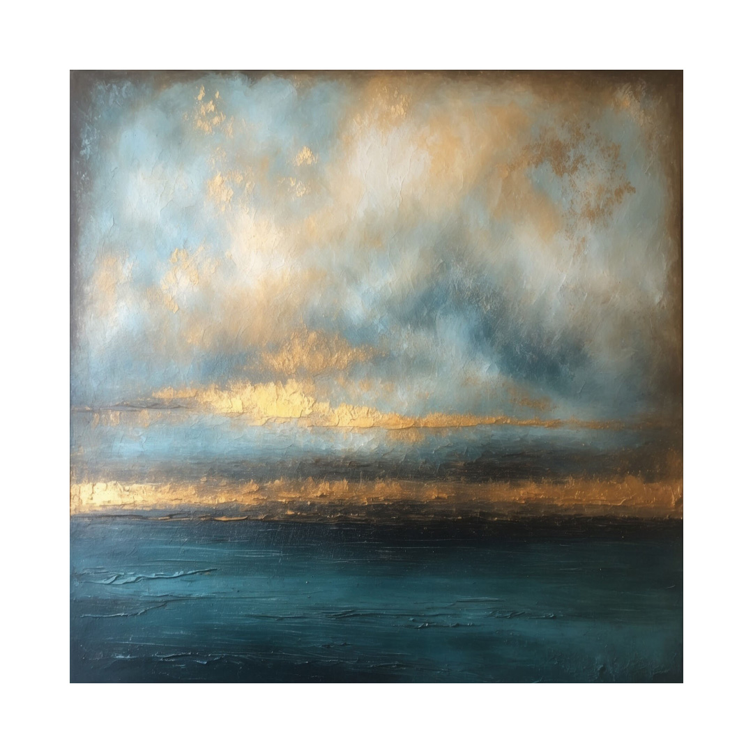 Textured Gold Leaf Sea View Oil Painting – Abstract Landscape Wall Art (2026-006-02-KT)