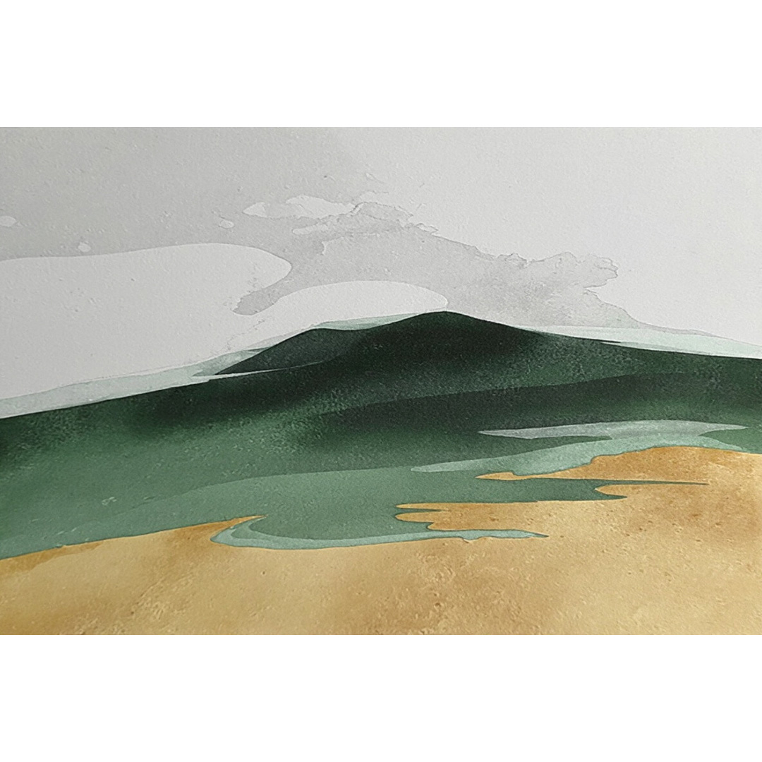 Original Gold Oil Painting – Abstract Green Mountain Landscape Wall Art (2026-007-01)