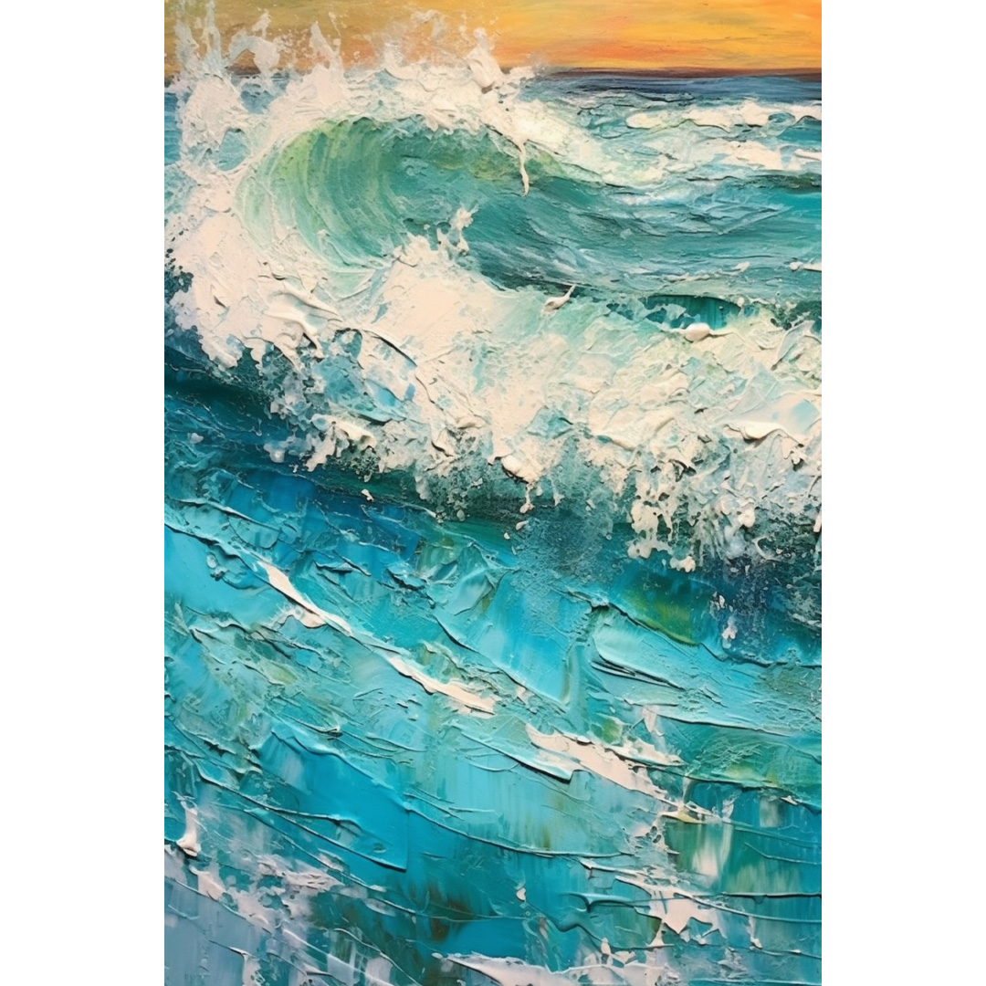 Textured Sea Wave Oil Painting – Abstract Blue White Canvas Wall Art (DT054)