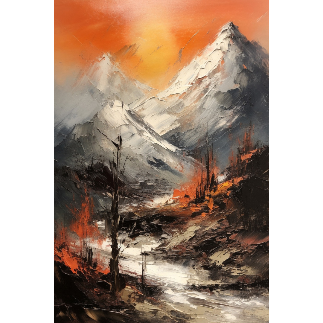 Mountain Oil Painting on Canvas, Abstract Landscape, Modern Wall Art (DT070)