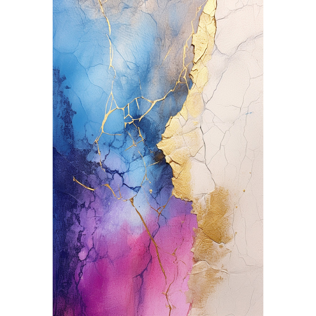 Textured Gold & Blue Abstract Oil Painting on Canvas: Modern Wall Art (DT167)