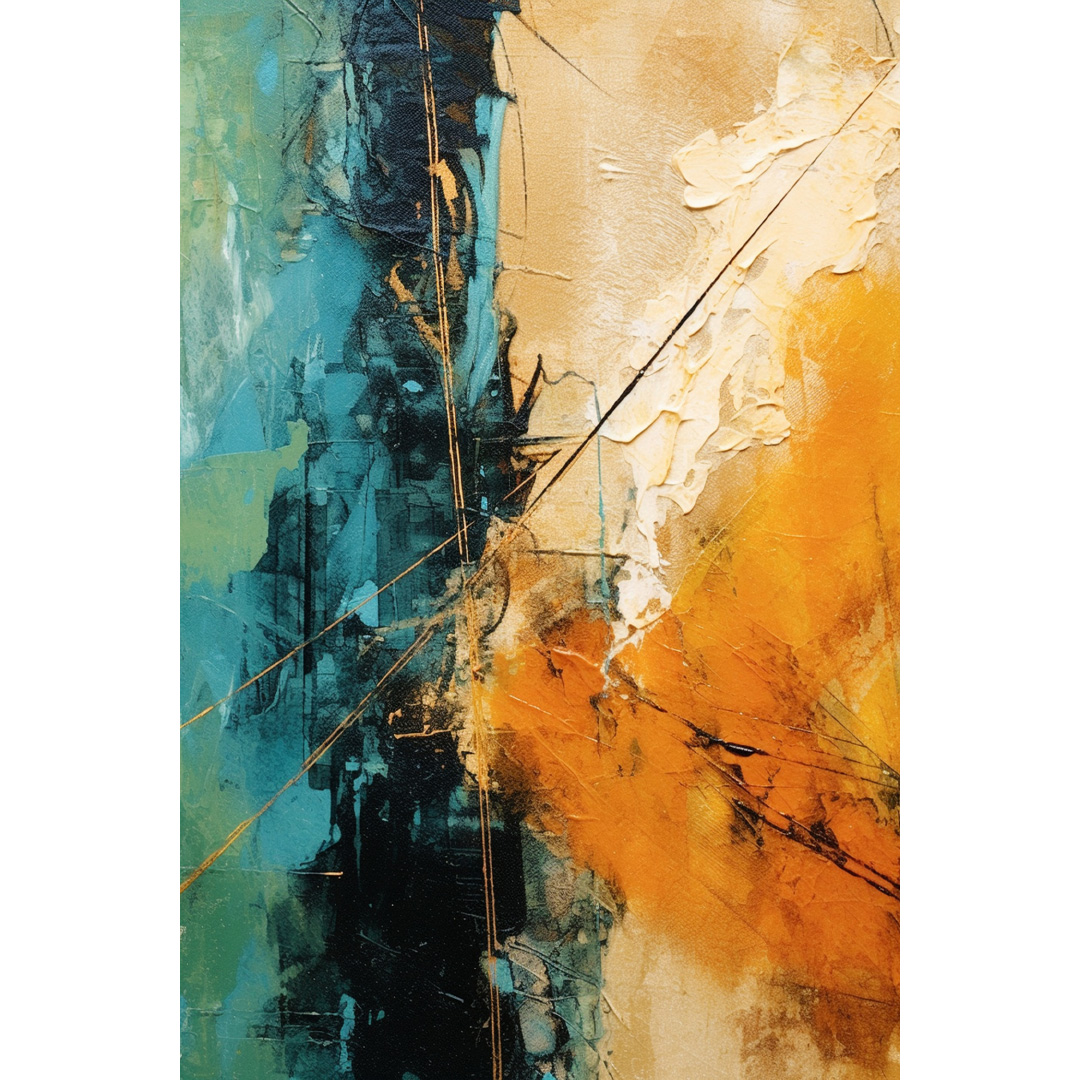 Textured Abstract Oil Painting – Green, Orange, and Modern Wall Art (DT181)