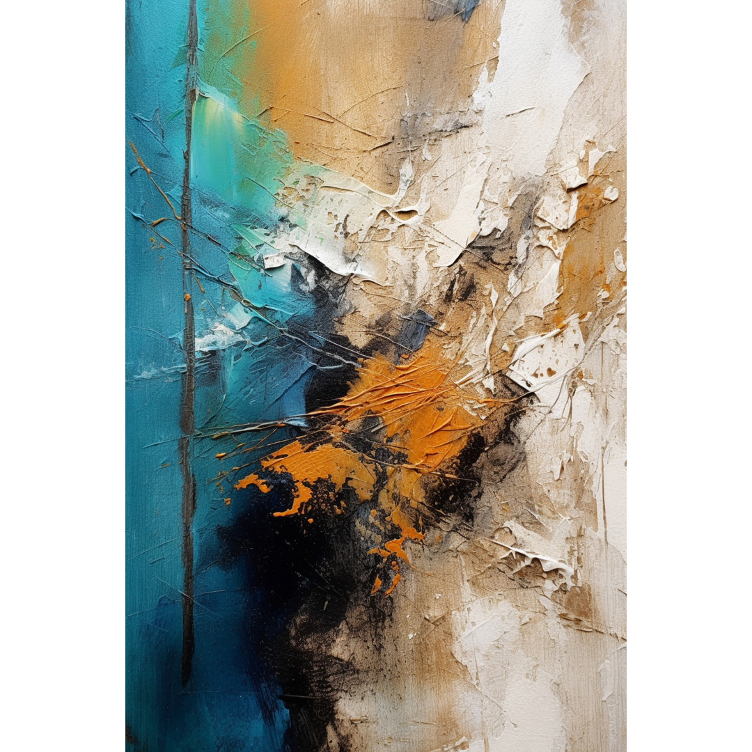 Textured Abstract Oil Painting – Blue, Yellow & Beige Landscape Art (DT182)