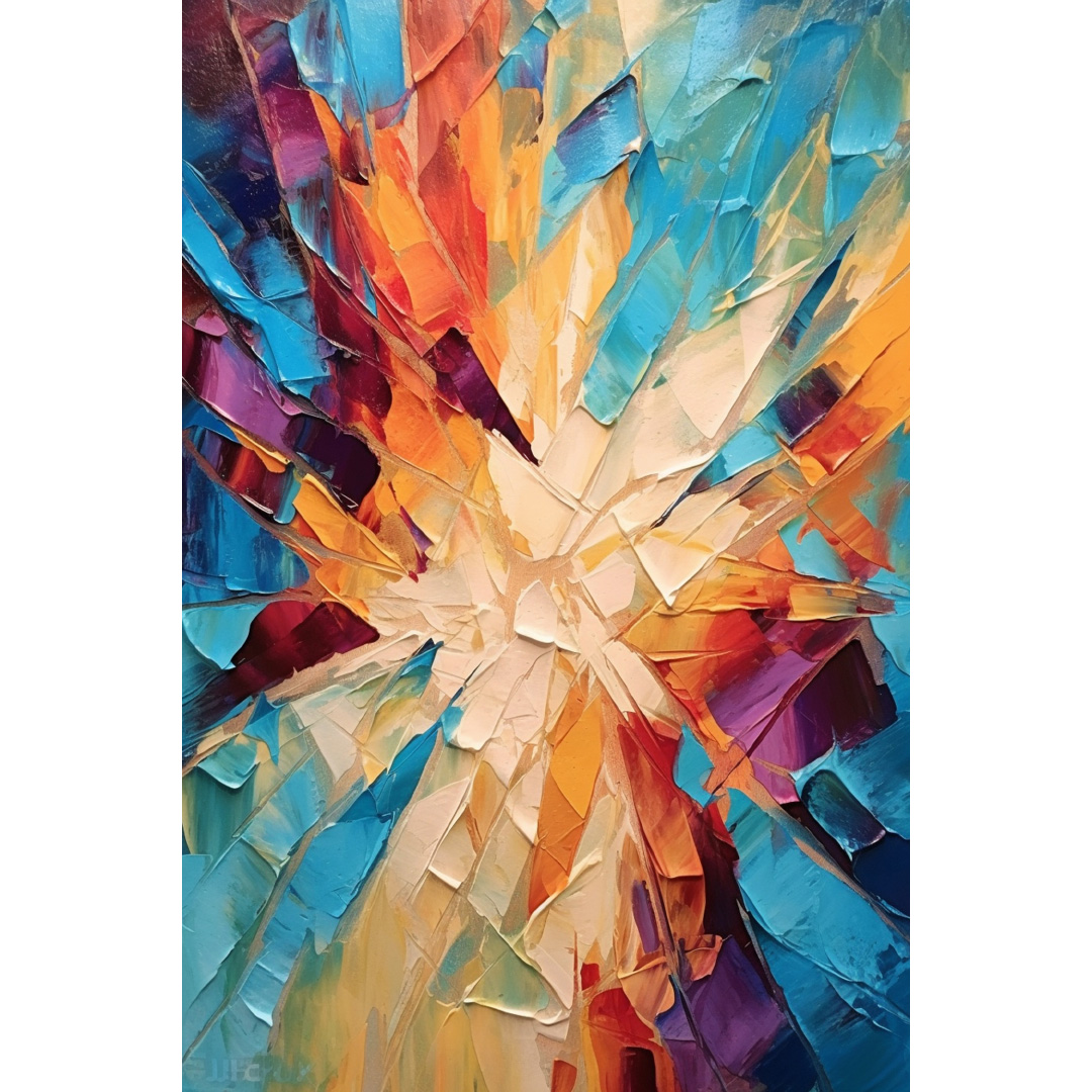 Textured Abstract Oil Painting on Canvas: Turquoise, Beige, Orange Wall Art (DT195)