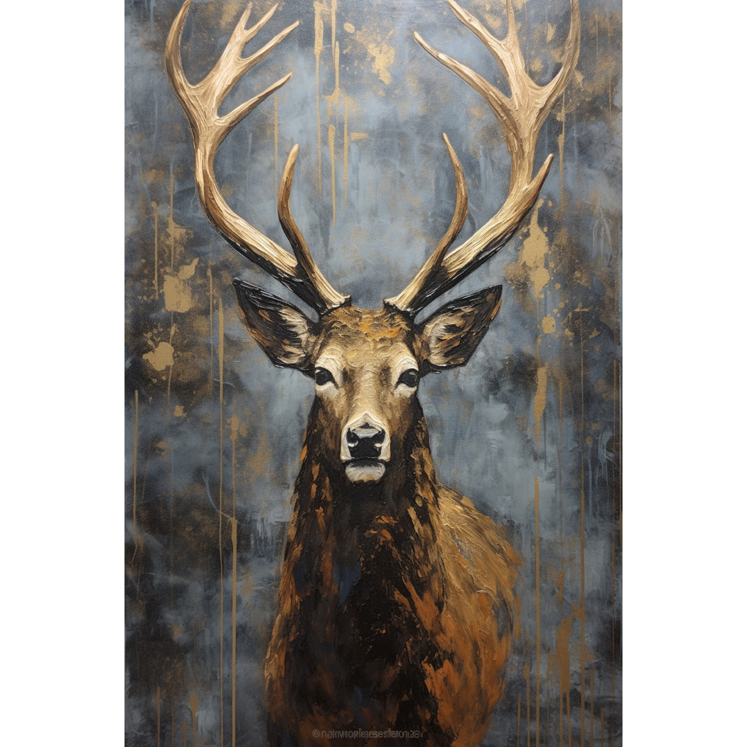 Handmade Deer Oil Painting on Canvas: Abstract Landscape Wall Art (DT251)