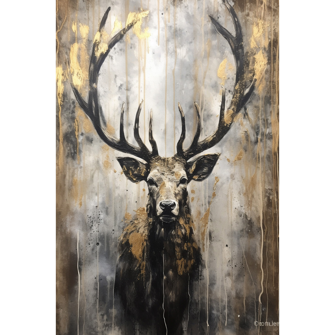 Textured Deer Oil Painting on Canvas: Abstract Landscape Art (DT253)