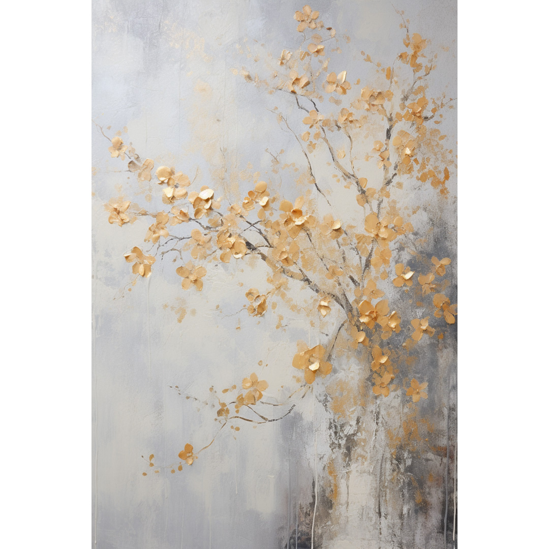 Gold Flower Textured Oil Painting on Canvas: Abstract Landscape Art (DT428)