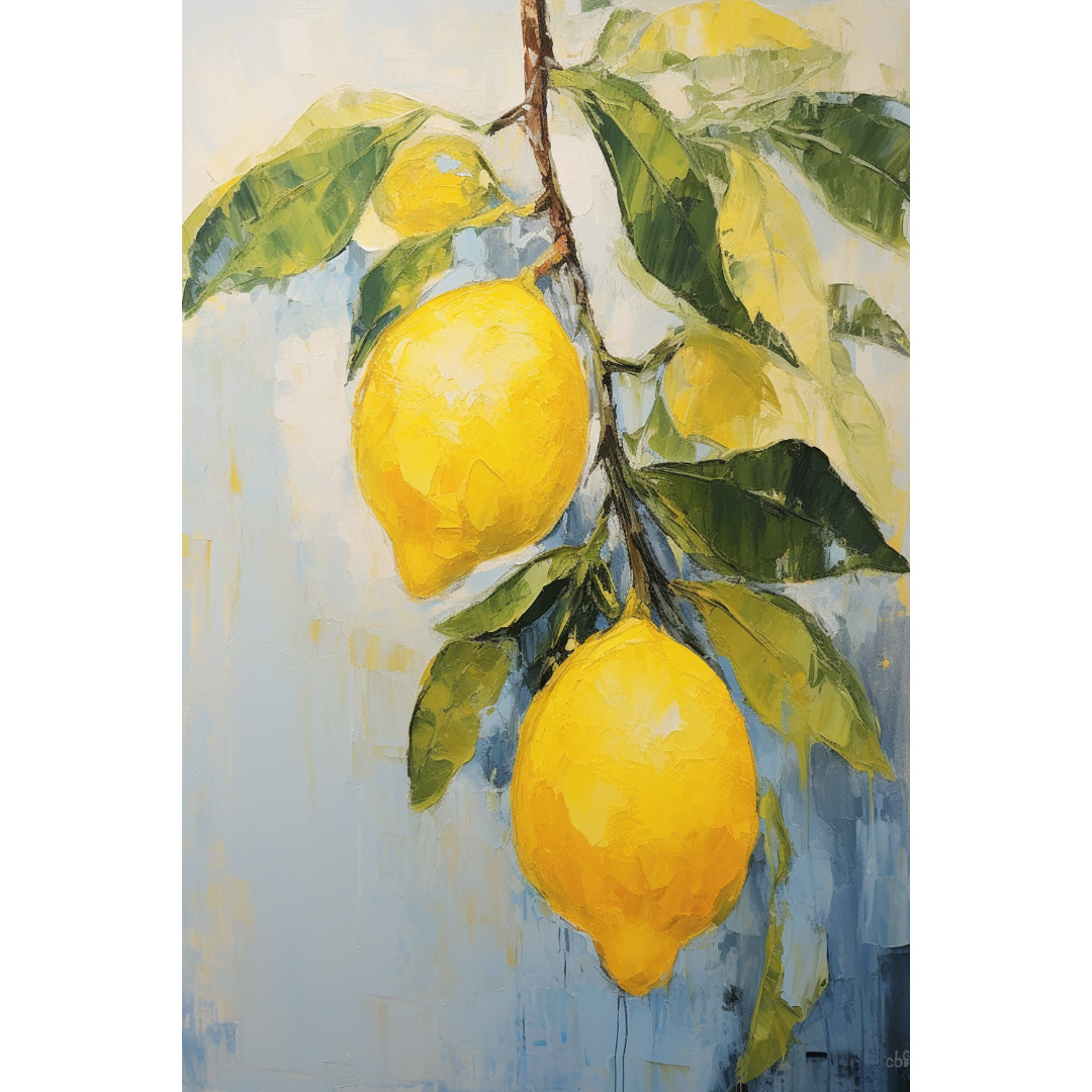 Lemon Oil Painting, Textured Abstract Art, Large Handmade Canvas (DT616)