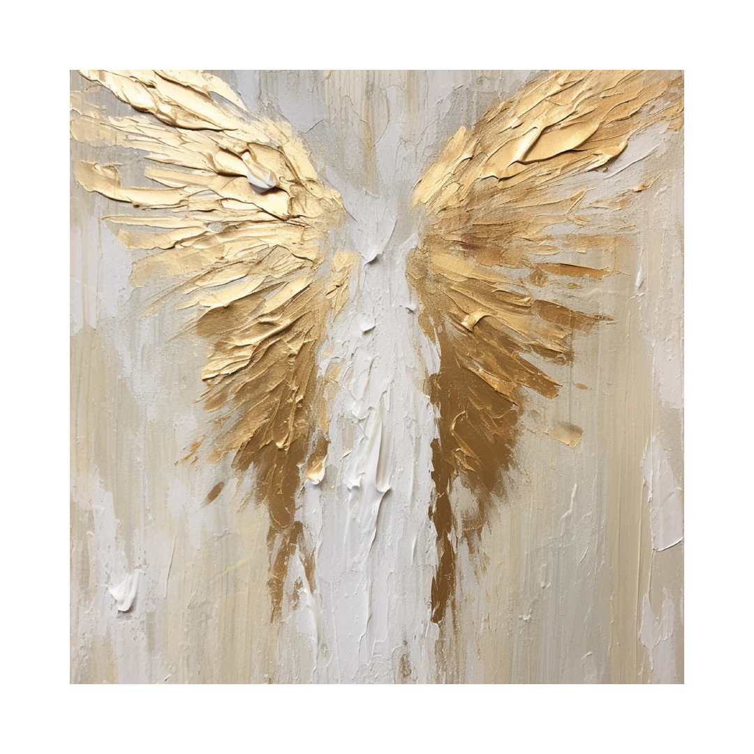 Original Textured Angle Gold Wings On Beige Oil Painting on Canvas – Abstract Modern Wall Art – Handmade Large Art for Living Rooms (KT015)
