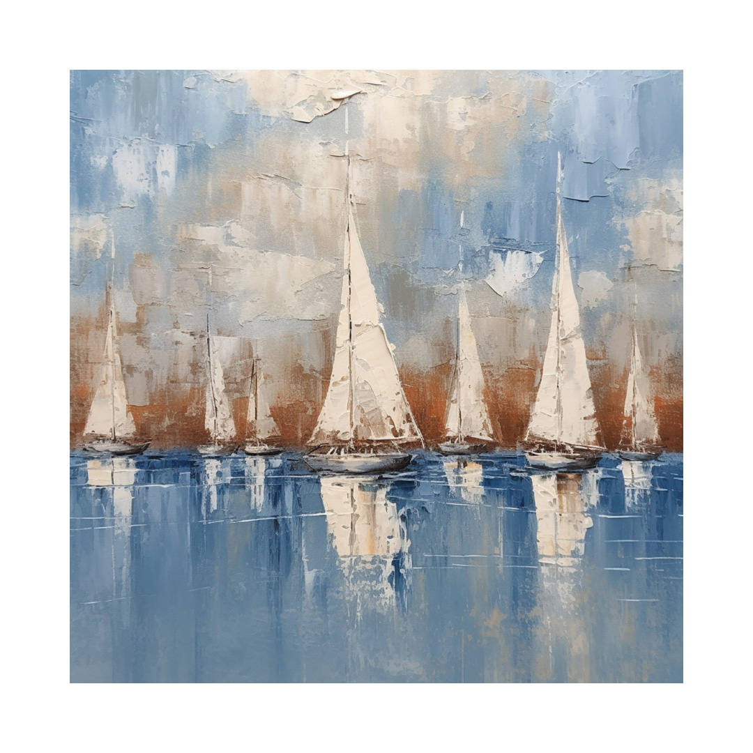 Textured Sailboat Oil Painting on Canvas: Abstract Landscape Art (KT091)
