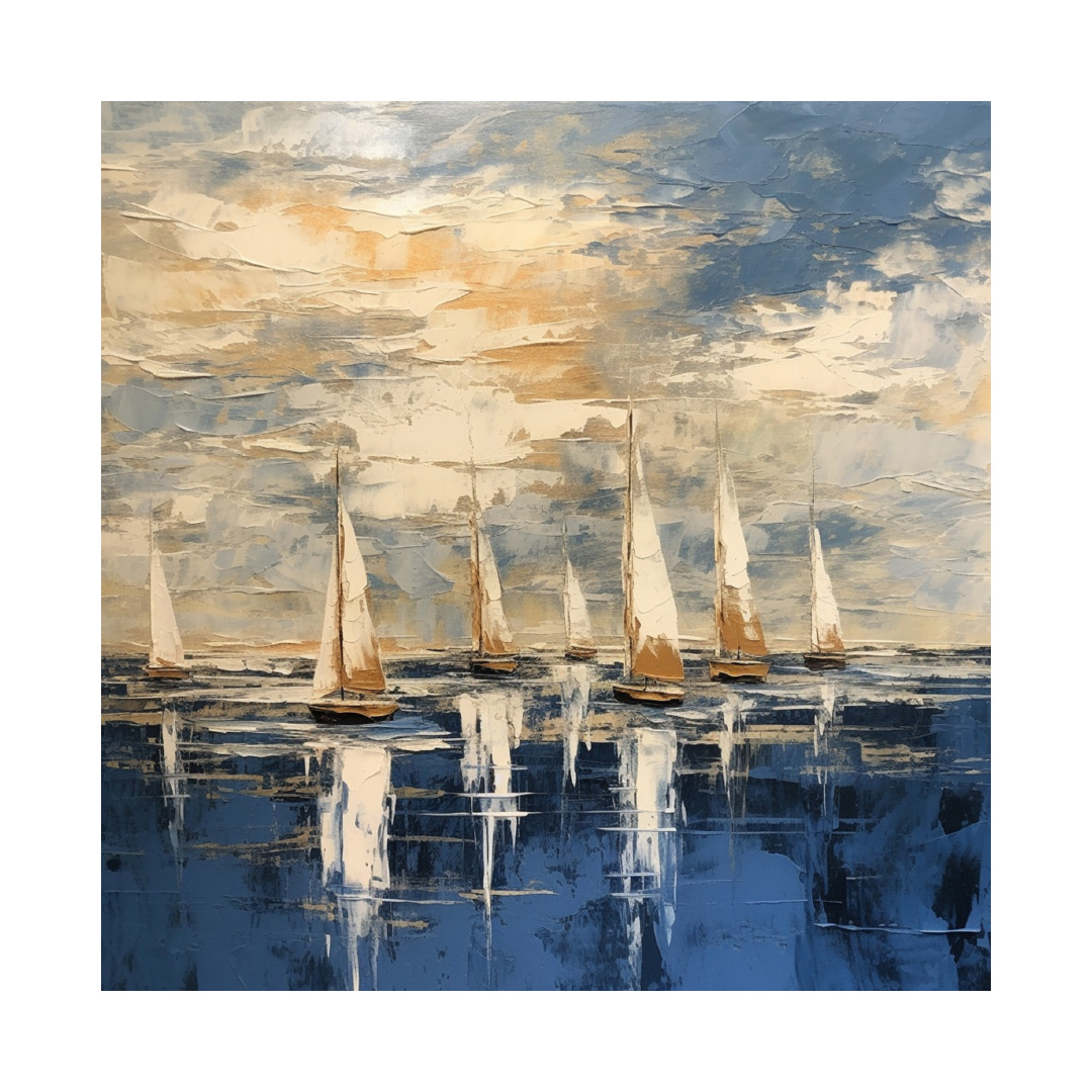 Textured Seascape Oil Painting: Abstract Sailboat Art on Canvas (KT102)