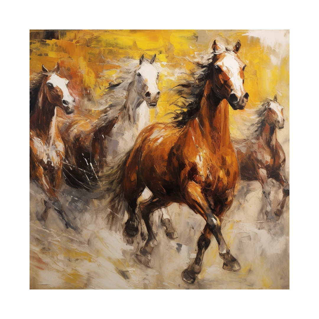 Running Horses Oil Painting on Canvas: Abstract Textured Wall Art (KT108)