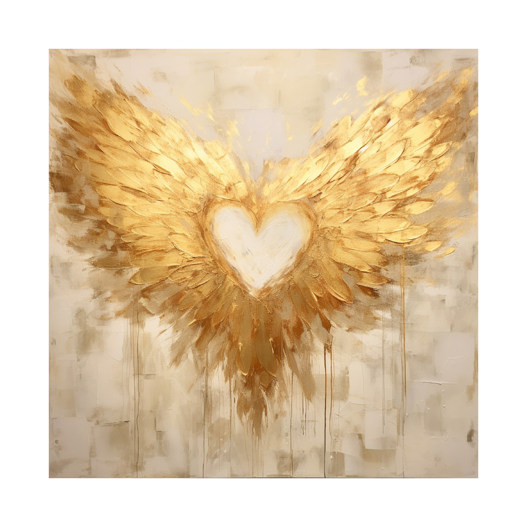 Gold Angel Wings Heart Painting – Textured Abstract Handmade Oil Art (KT1268)