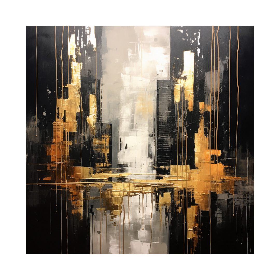 Gold Cityscape Painting: Textured Abstract Oil Art on Canvas (KT1285)