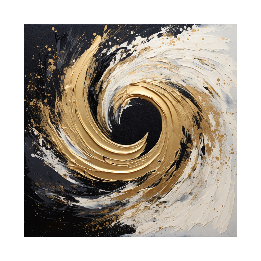 Textured Gold Abstract Oil Painting on Canvas: Modern Black & White Wall Art (KT1380)