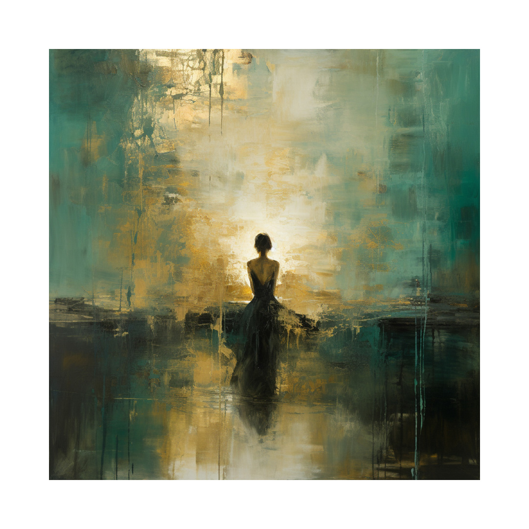 Abstract Oil Painting on Canvas: Turquoise, Green, Gold - Modern Wall Art (KT1400)