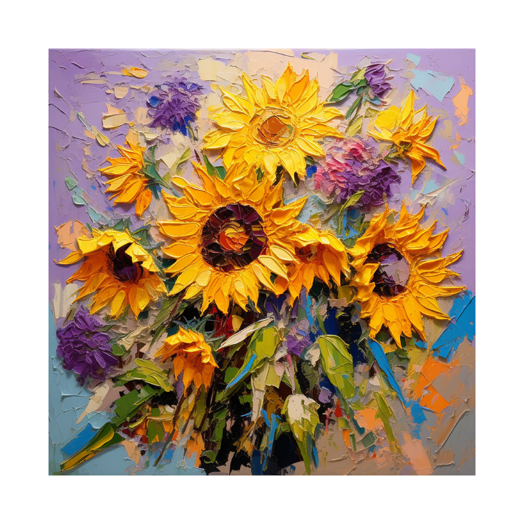 Textured Sunflower Oil Painting on Canvas: Abstract Landscape Art (KT1596)