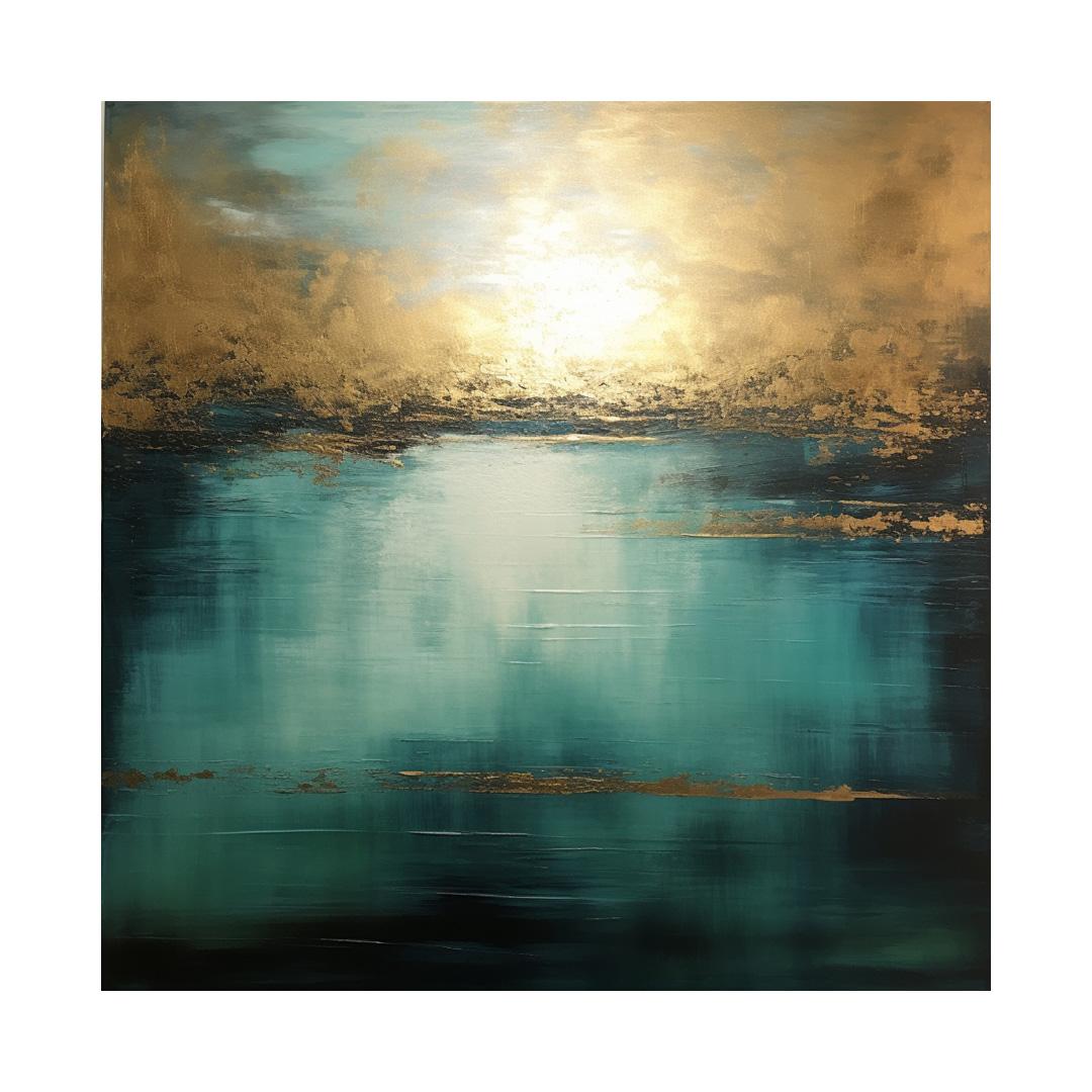 Gold & Blue Abstract Oil Painting – Textured Landscape Art (KT1634)