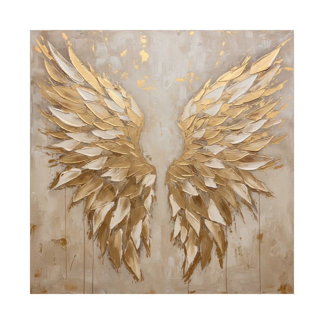 Gold Angel Wings Painting: Textured Abstract Oil on Canvas (KT2100)