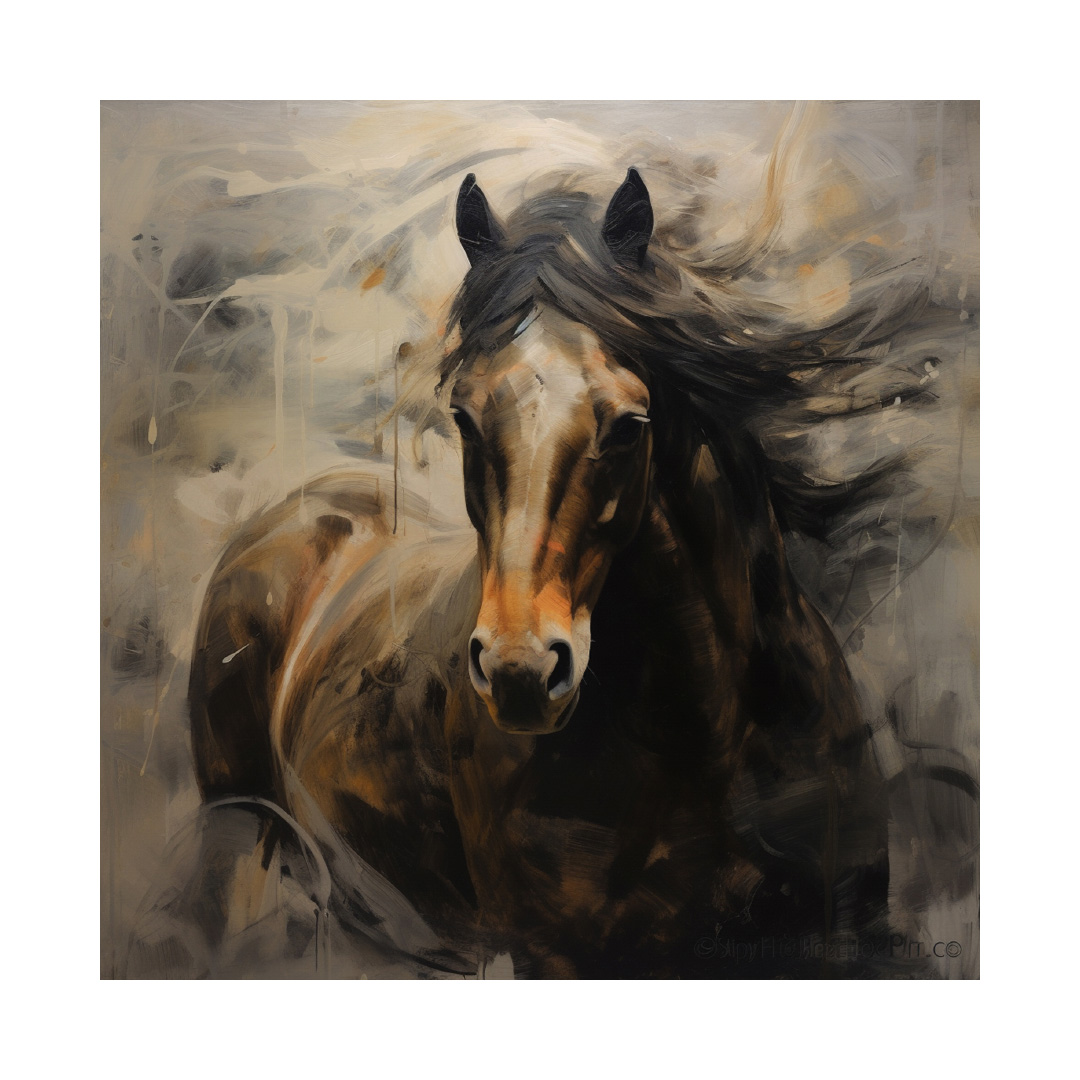 Textured Horse Oil Painting on Canvas: Abstract Landscape Art (KT443)