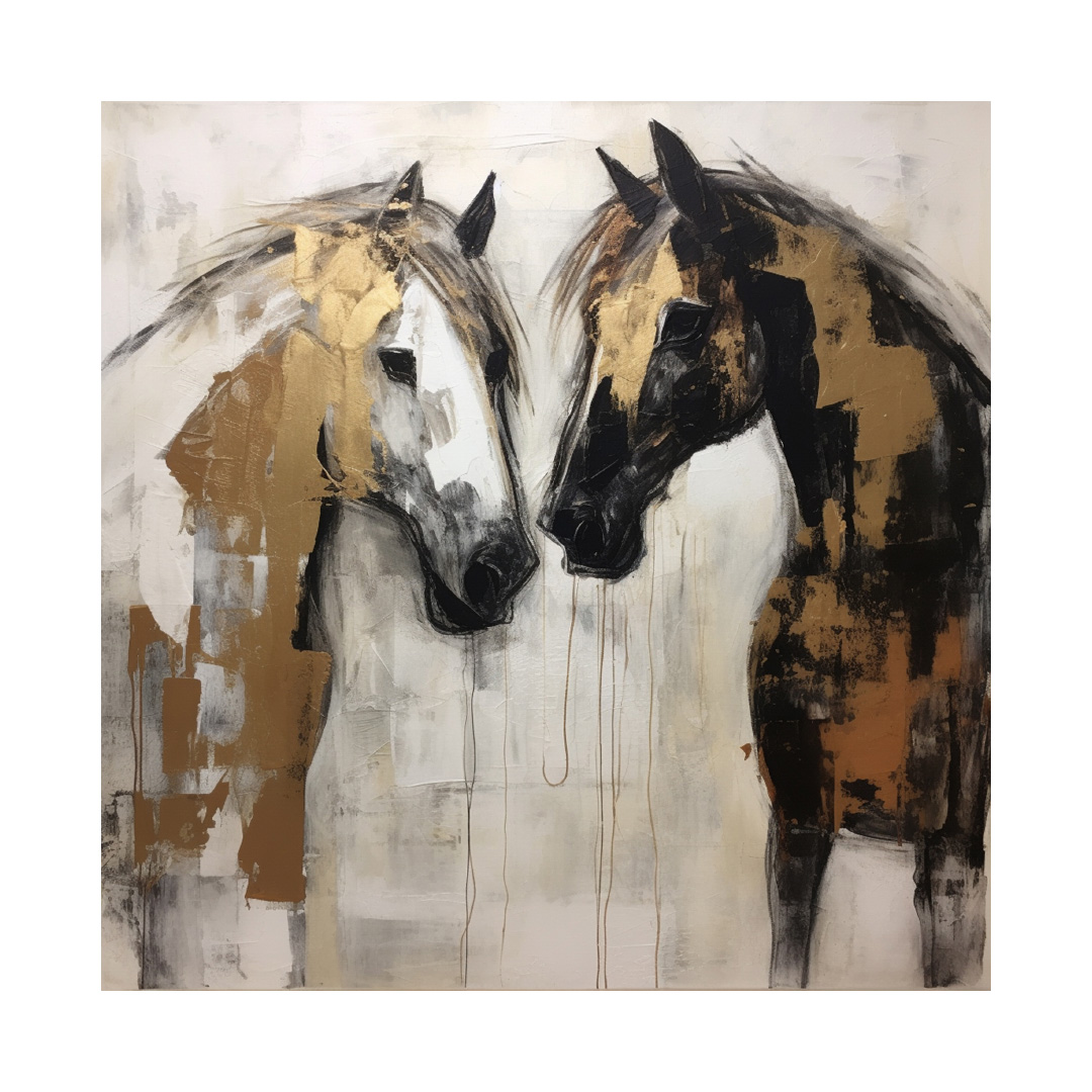 Textured Gold Horses Oil Painting – Handmade Large Art for Living Room or Offices (KT476)