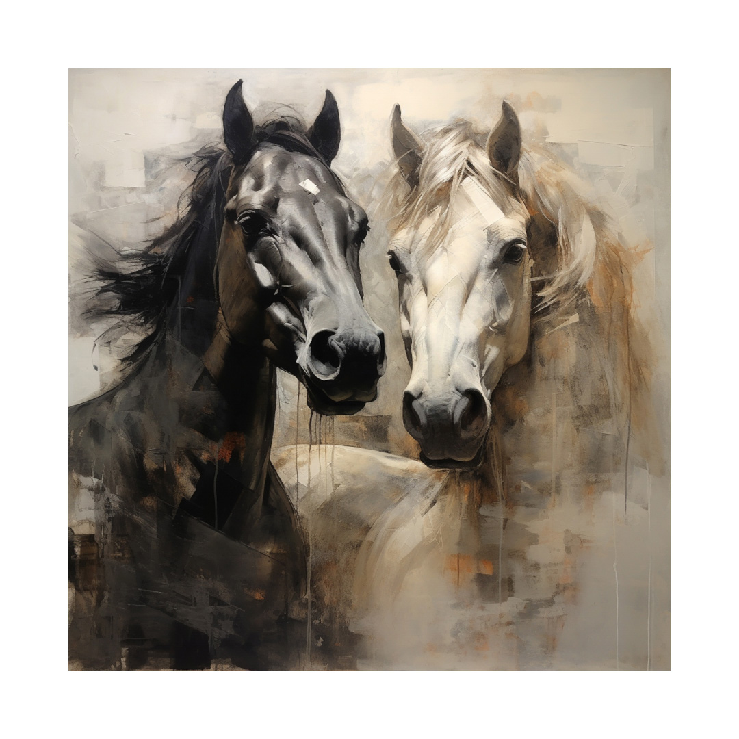 Textured Horses Oil Painting on Canvas: Abstract Landscape Art (KT507)