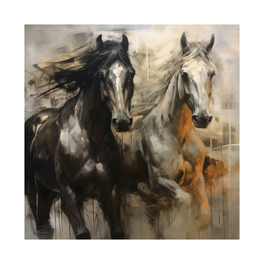 Running Horses Painting – Abstract Textured Oil Art, Handmade Canvas (KT514)