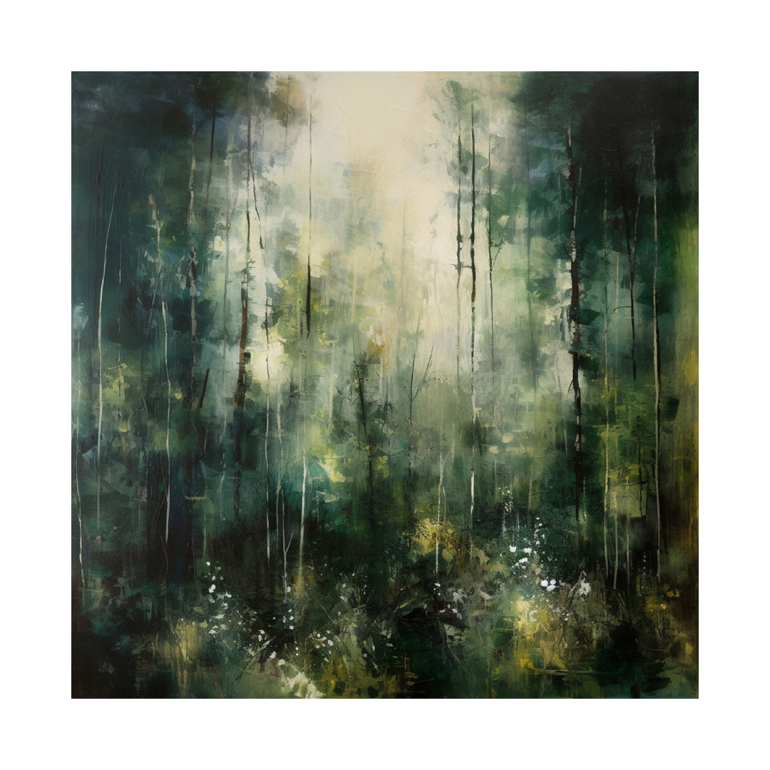 Textured Abstract Landscape Oil Painting: Green, Black & White Canvas Art (KT543)