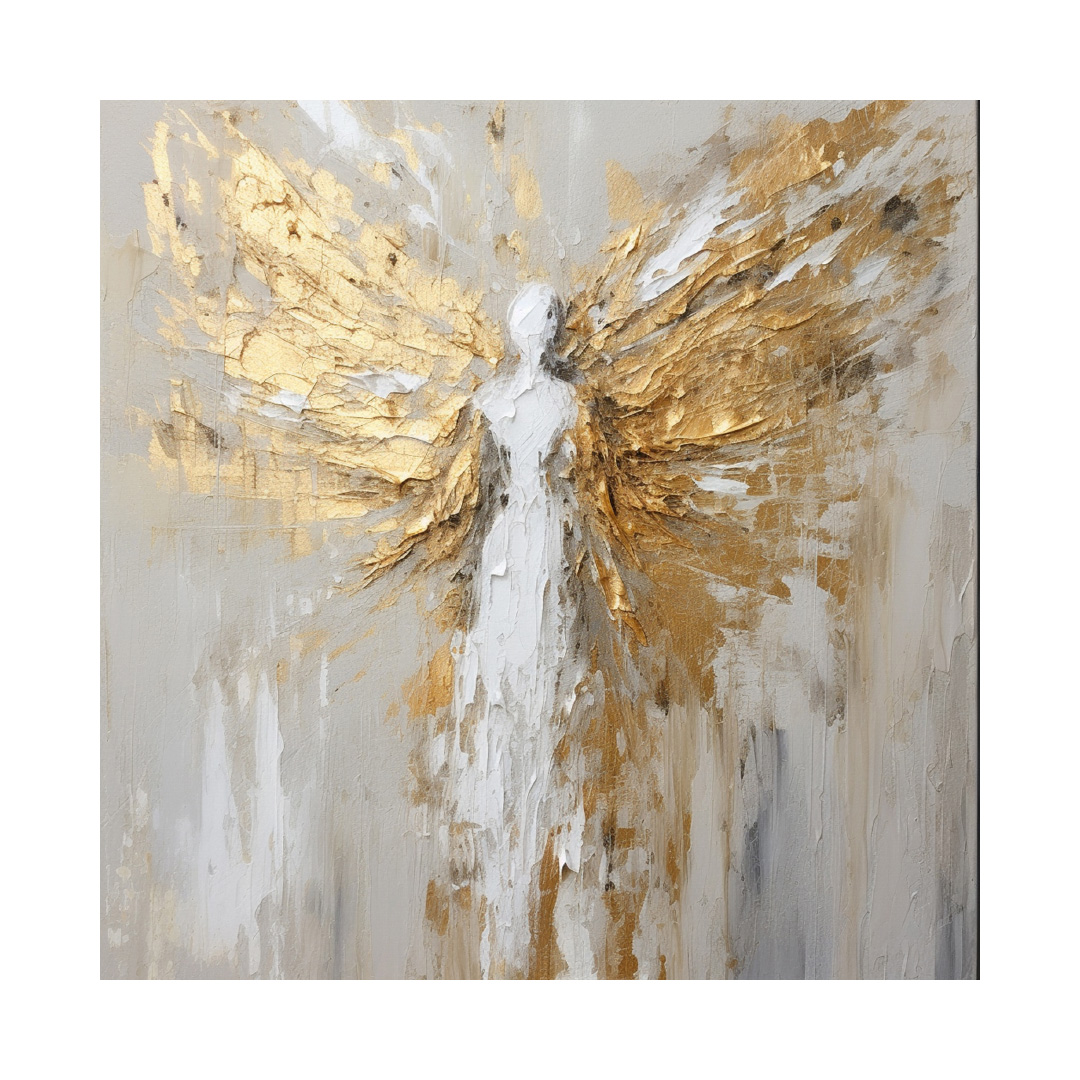 Golden Angel Wing Oil Painting: Abstract Textured Wall Art (KT666)