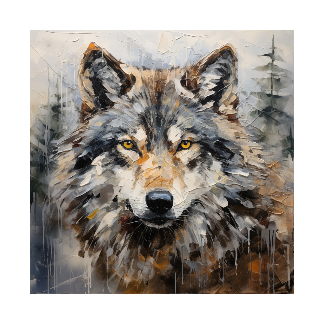 Handmade Wolf Oil Painting on Canvas: Textured Abstract Landscape Art (KT763)