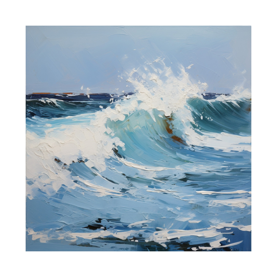 Blue Wave Oil Painting on Canvas: Abstract Textured Wall Art (KT839)