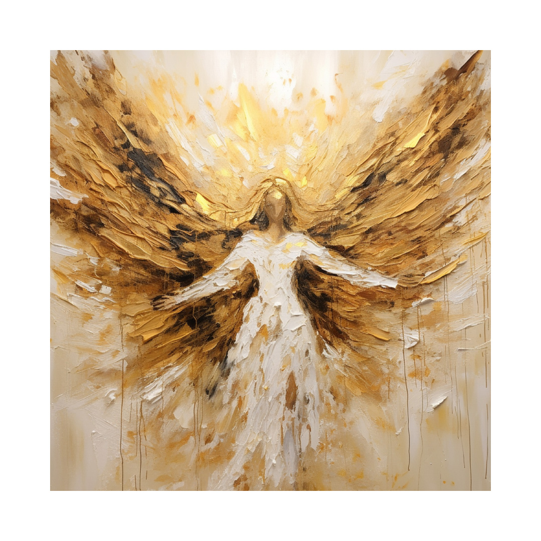 Textured Angel Wing Oil Painting: Abstract Golden Wall Art (KT882)