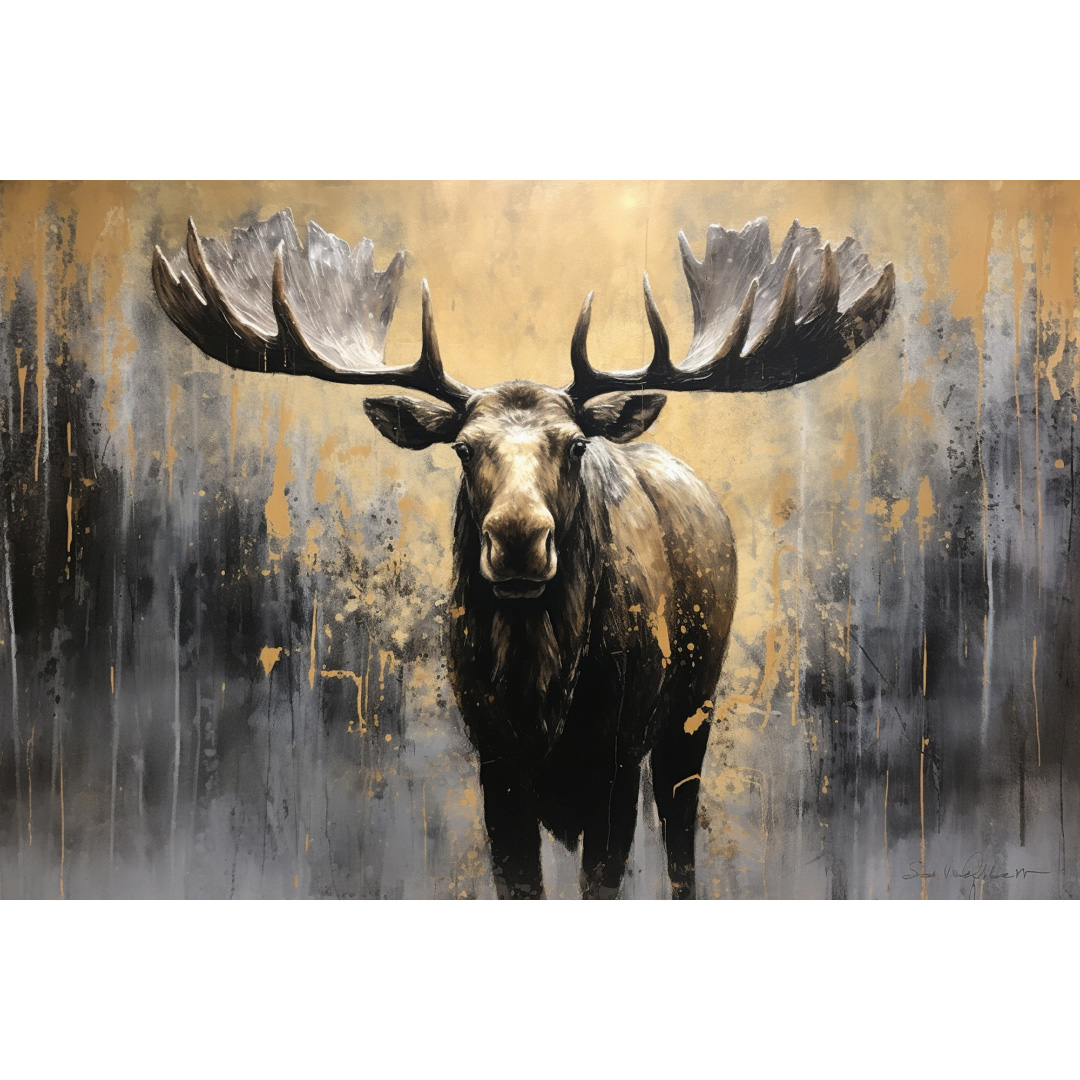 Handmade Elk Oil Painting on Canvas: Abstract Textured Wall Art (YT009)