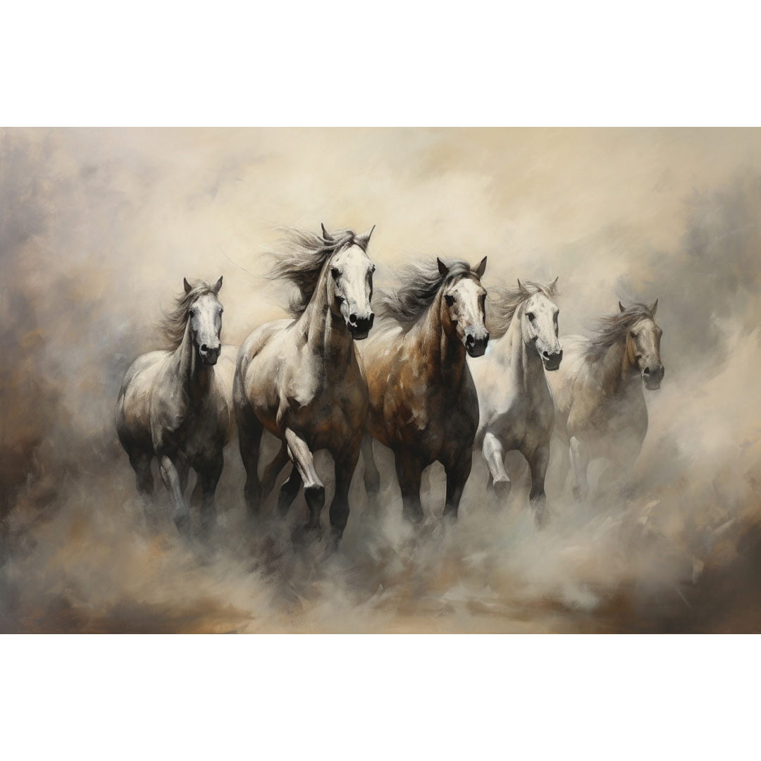 Running Horses Oil Painting on Canvas: Abstract Textured Wall Art (YT076)