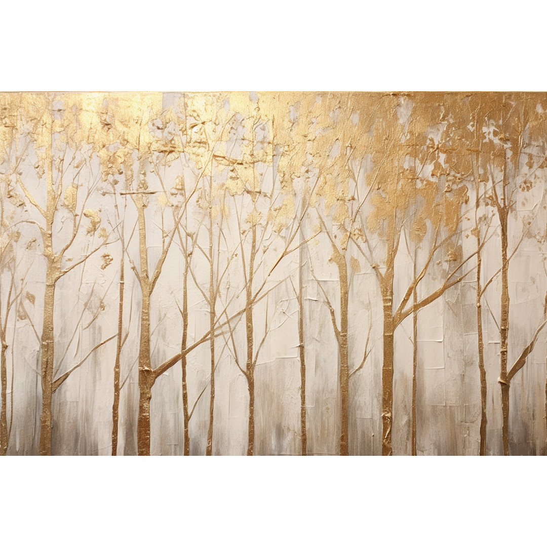 Gold Tree Forest Oil Painting on Canvas – Abstract Textured Landscape Art (YT847)